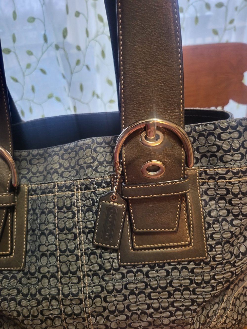 Vintage 2003 Coach Signature Tote – Blue Leather Trim & Silver Hardware 16x11x4 - Picture 2 of 12